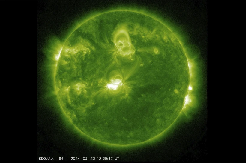 Satellite Image of the Sun during a solar storm via NASA’s Solar Dynamics Observatory from Saturday, March 23, 2024
